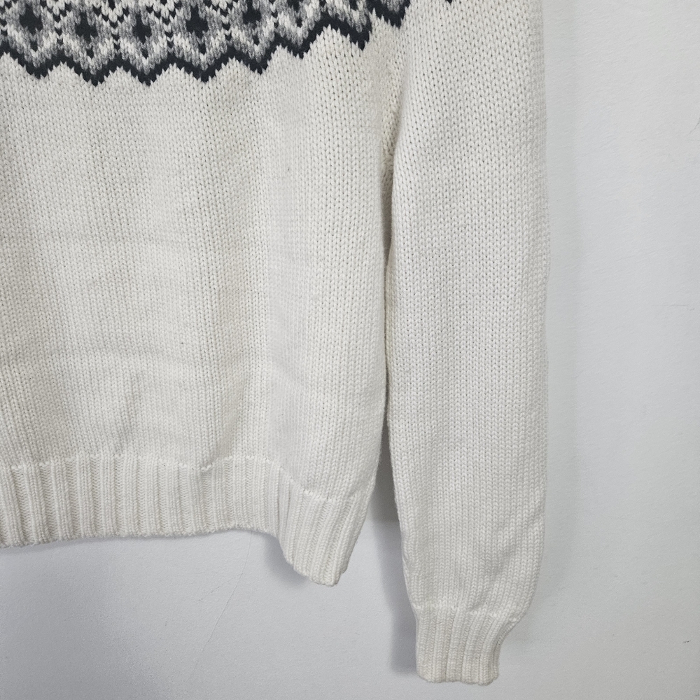 Lilysilk Fair Isle Crewneck Sweater XS  Wool Cashmere Off White Cable - Picture 12 of 12